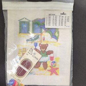 DMC Cross Stitch Kit with Bear Design. Needle, Threads And Canvas Kit.